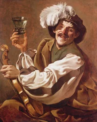 Un violinista con una copa de vino